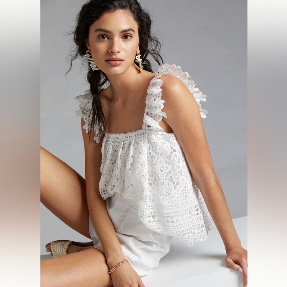 Anthropologie Ari + Ali Ruffled Lace Tank